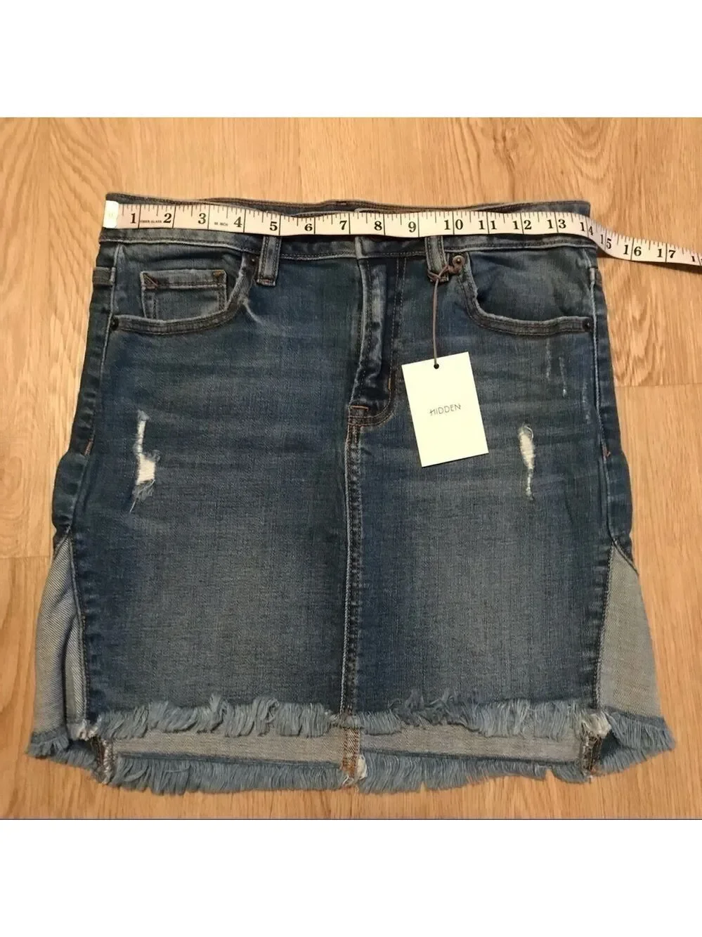 Y2K Casual Cool Girl Hidden Jean Denim Mini Skirt Frayed Hem Trendy Street Style - Picture 6 of 11